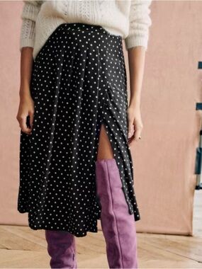 Sezane Alicia Polka Dot Skirt with Side Slit